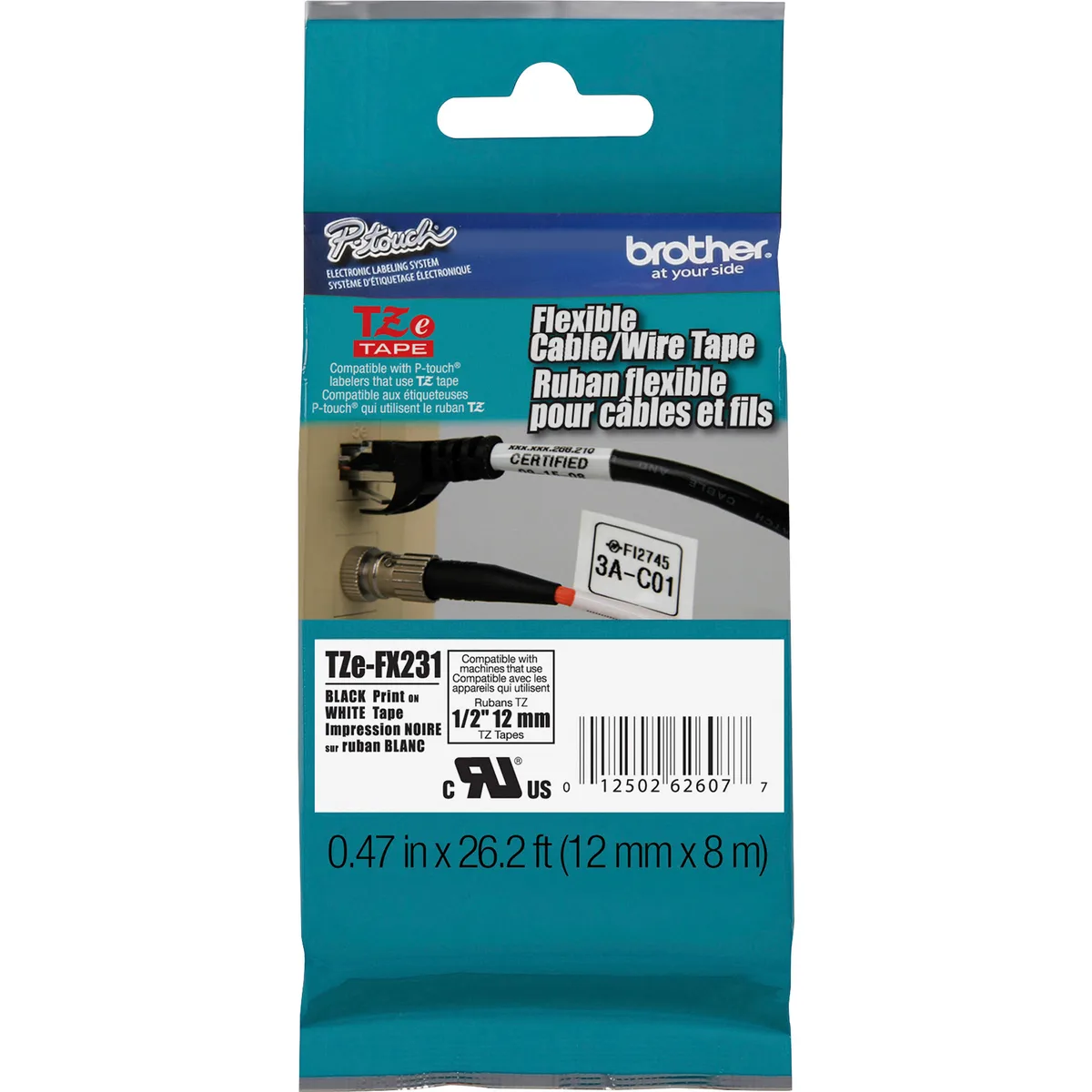 Brother Brother TZE-FX231 Black on White Flexible ID Tape 12 mm 26.2 ft — product photo