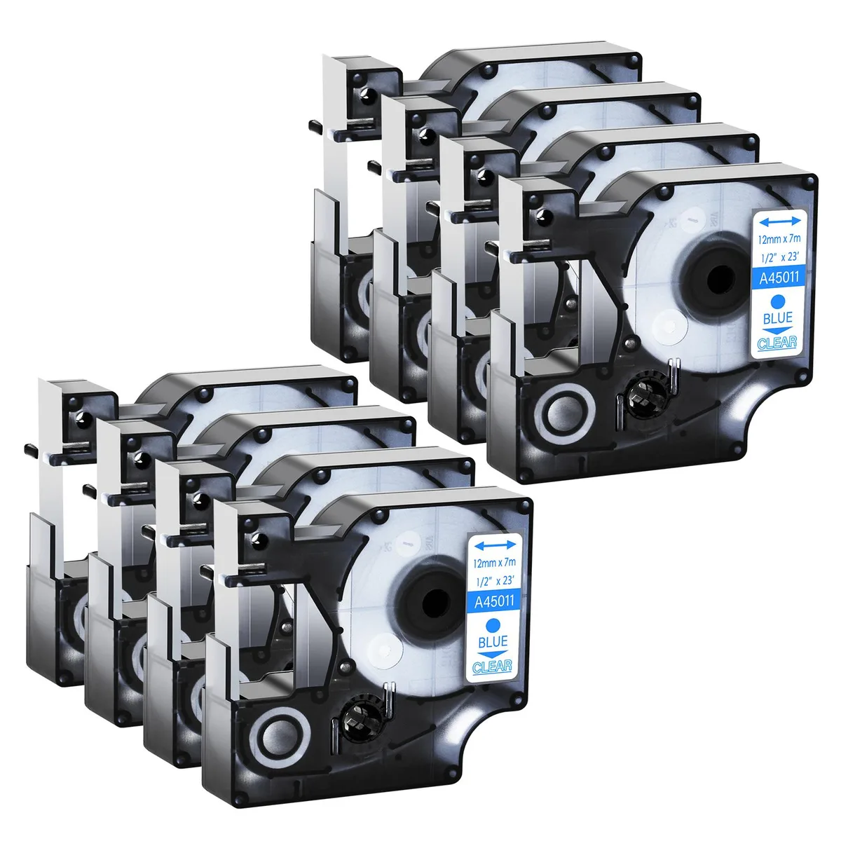 GREENCYCLE GREENCYCLE 8 Pack D1 Label Tape Blue on Clear 12mm x 23ft — product photo