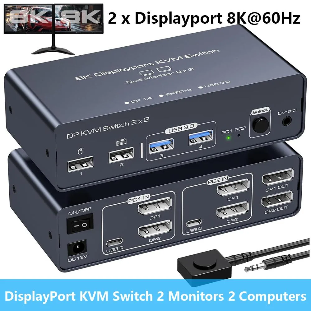 Hitoor Hitoor DisplayPort KVM Switch 2 Monitors 2 Computers 8K@60Hz 4K@120Hz — product photo