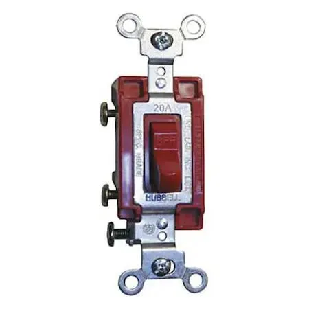 Red toggle switch with rectangular body and mounting ears