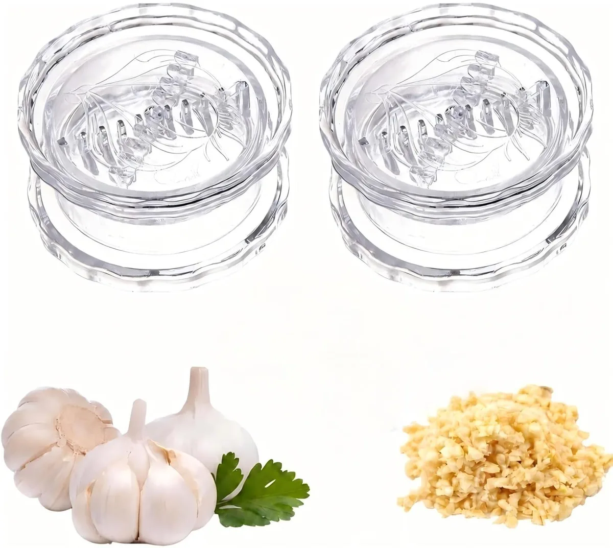  LEDeng YSQ01 Manual Garlic Twister &amp; Ginger Mincer 2pcs Clear Plastic — product photo