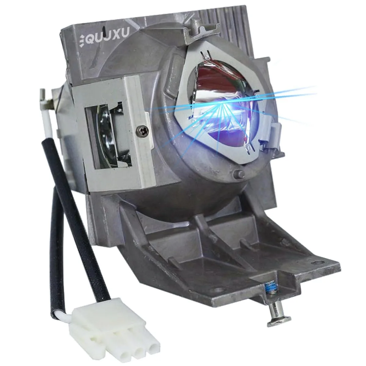 Rectangular projector lamp module in black plastic housing with integrated bulb and connector visible