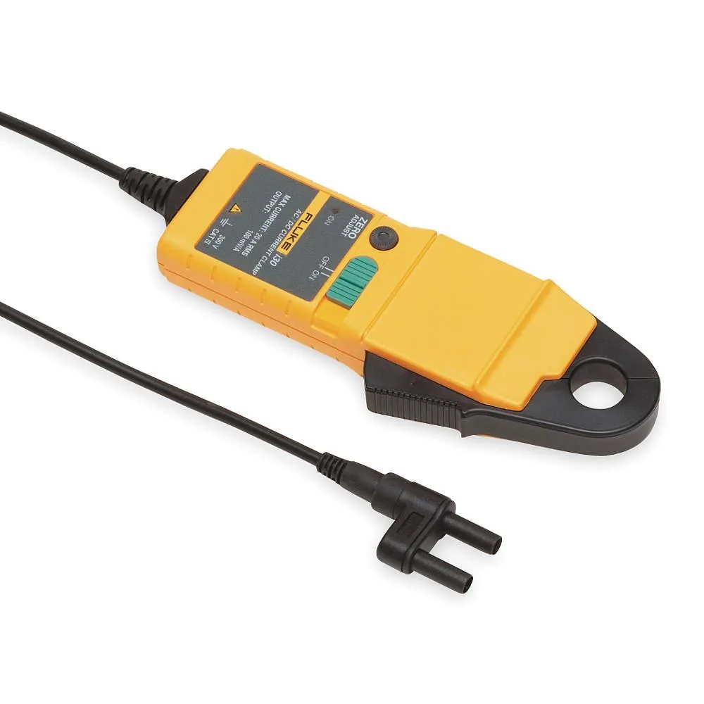 Yellow Fluke i30 clamp current probe with 19 mm jaw and banana plugs