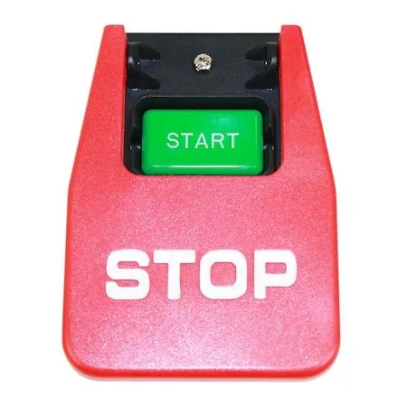 Large rectangular push-button switch with red emergency-stop cover