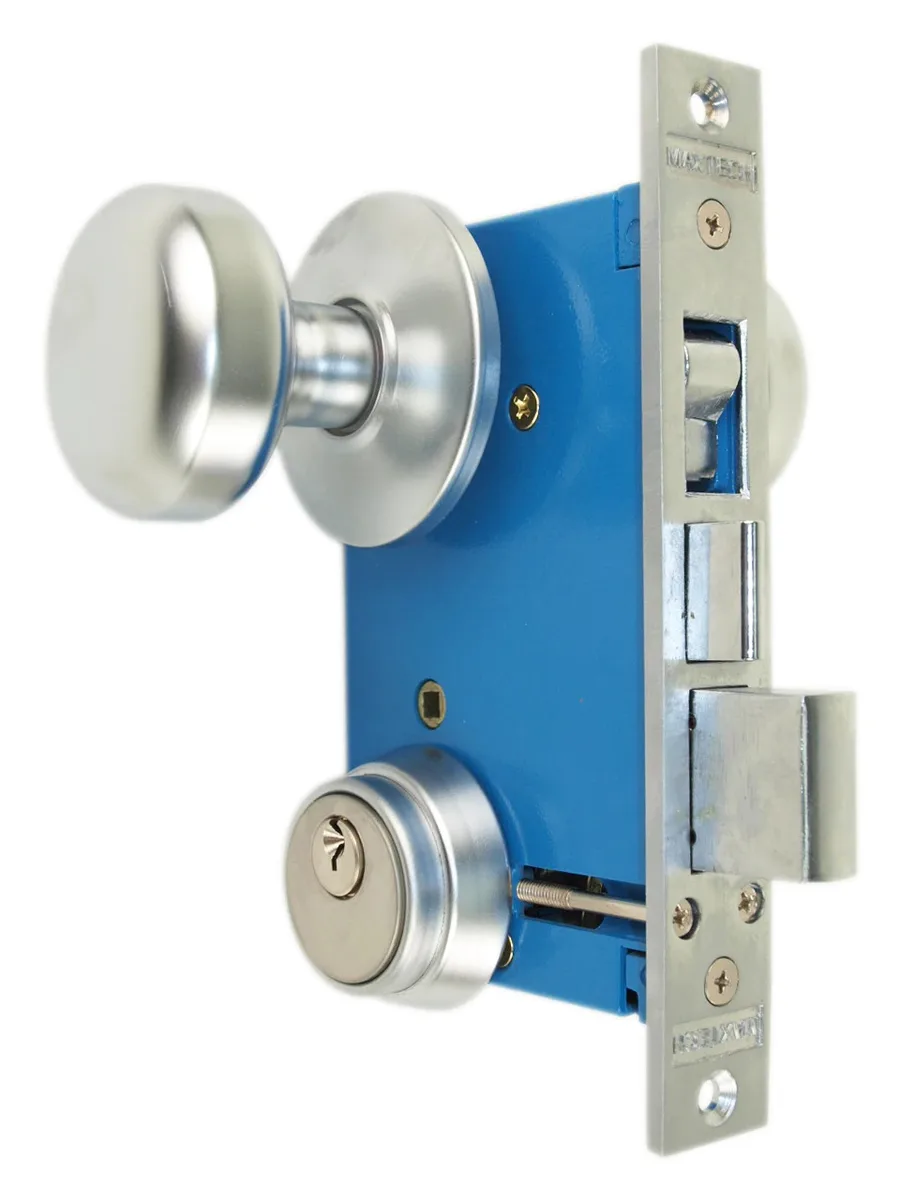 MAXTECH MAXTECH RHR Satin Chrome 26D Double Cylinder Mortise Lockset 2-1/2" Backset Right Hand Reverse — product photo
