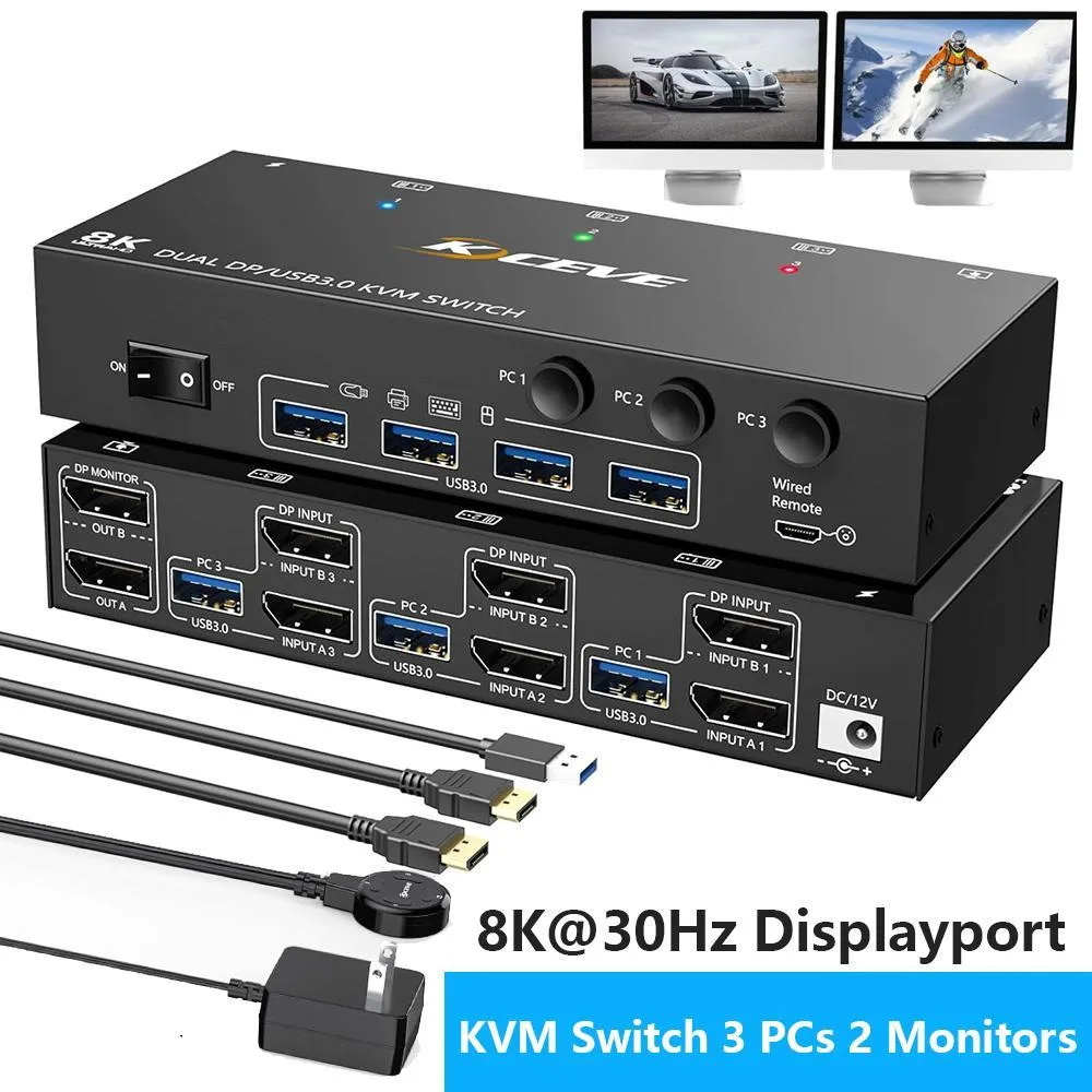 WRIARICH WRIARICH KVM302DP KVM Switch 3 Computers 2 Monitors 8K@30Hz — product photo