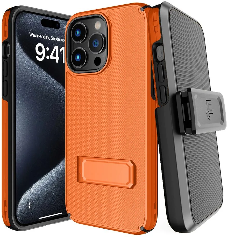 Nakedcellphone Nakedcellphone Tough Stand Case + Belt Clip Holster Combo for iPhone 15 Pro Max - Orange — product photo