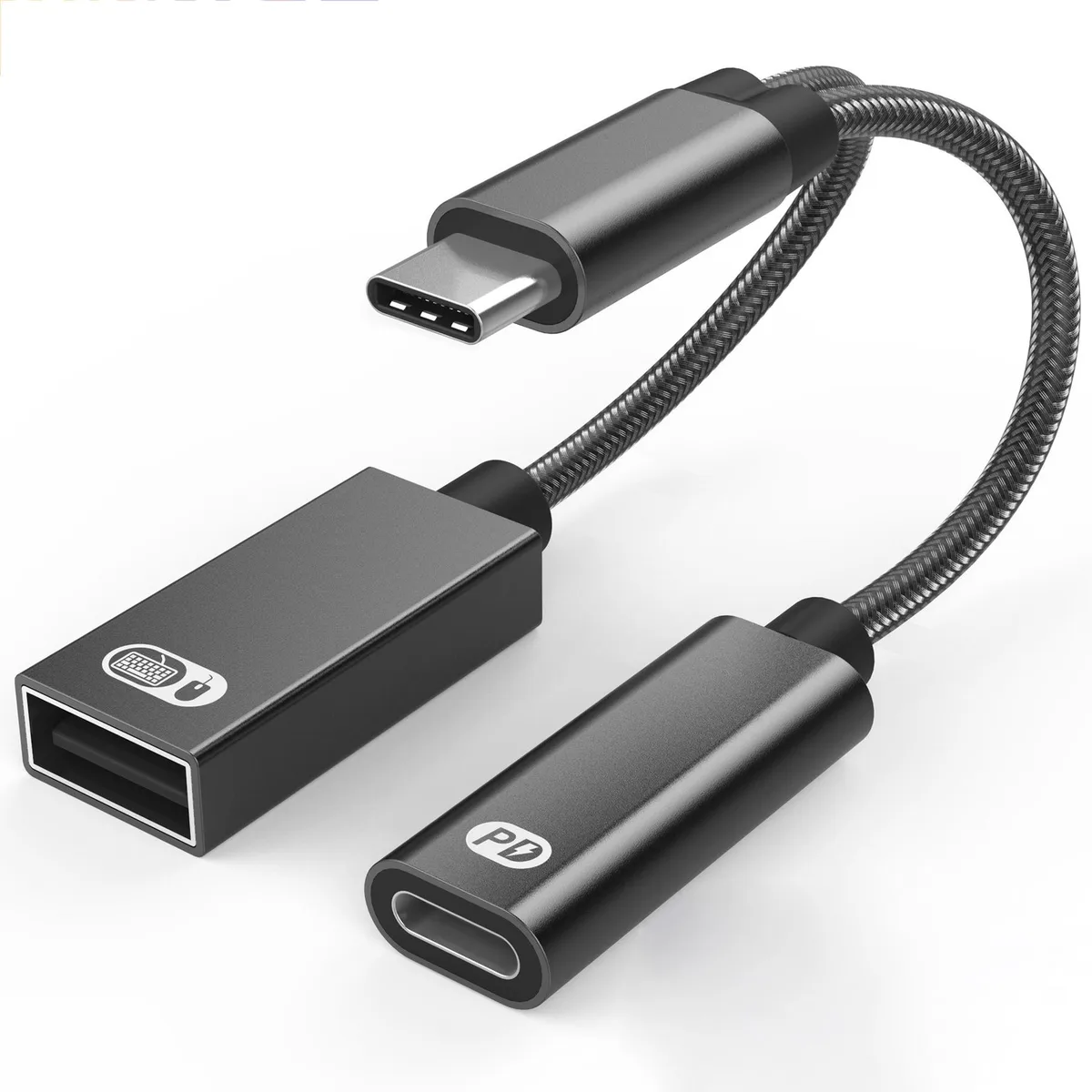 Corn Electronics Corn Electronics USB-C Splitter OTG 60W PD USB-A 2.0 125mm Black — product photo