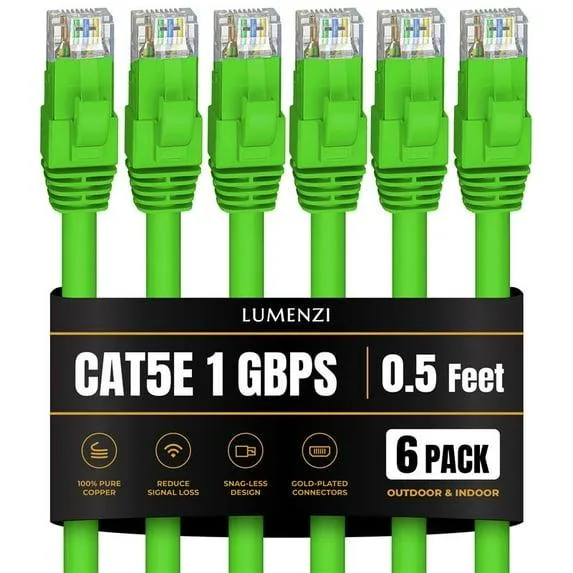 Lumenzi Lumenzi Cat 5e Ethernet Cable .5 ft Green 6 Pack network ethernet cable — product photo
