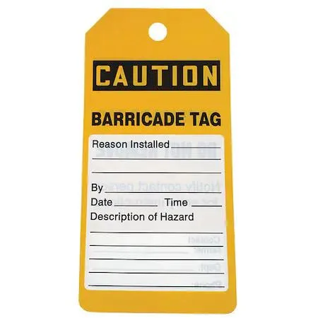Roll of 100 rectangular caution tags on cardstock