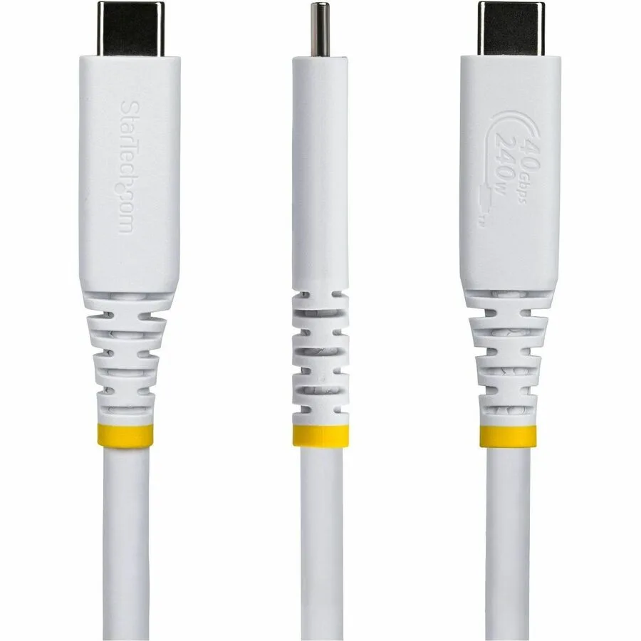 White USB-C to USB-C cable, three feet long, straight connectors