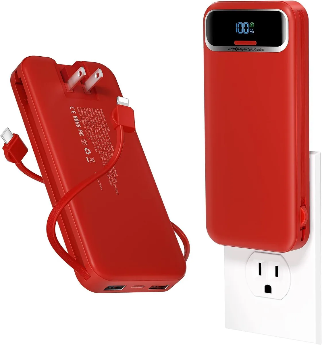 WOOJONG WOOJONG 12000mAh Power Bank with Built-in Cables AC Plug PD20W — product photo