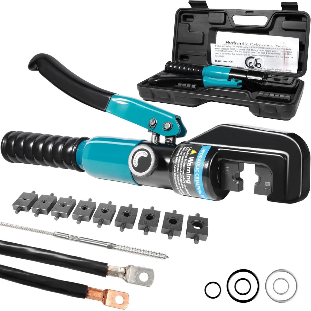 KEHIPI KEHIPI 10 Ton Hydraulic Crimping Tool 9 Dies 12-2/0 AWG 360° Rotating Head — product photo