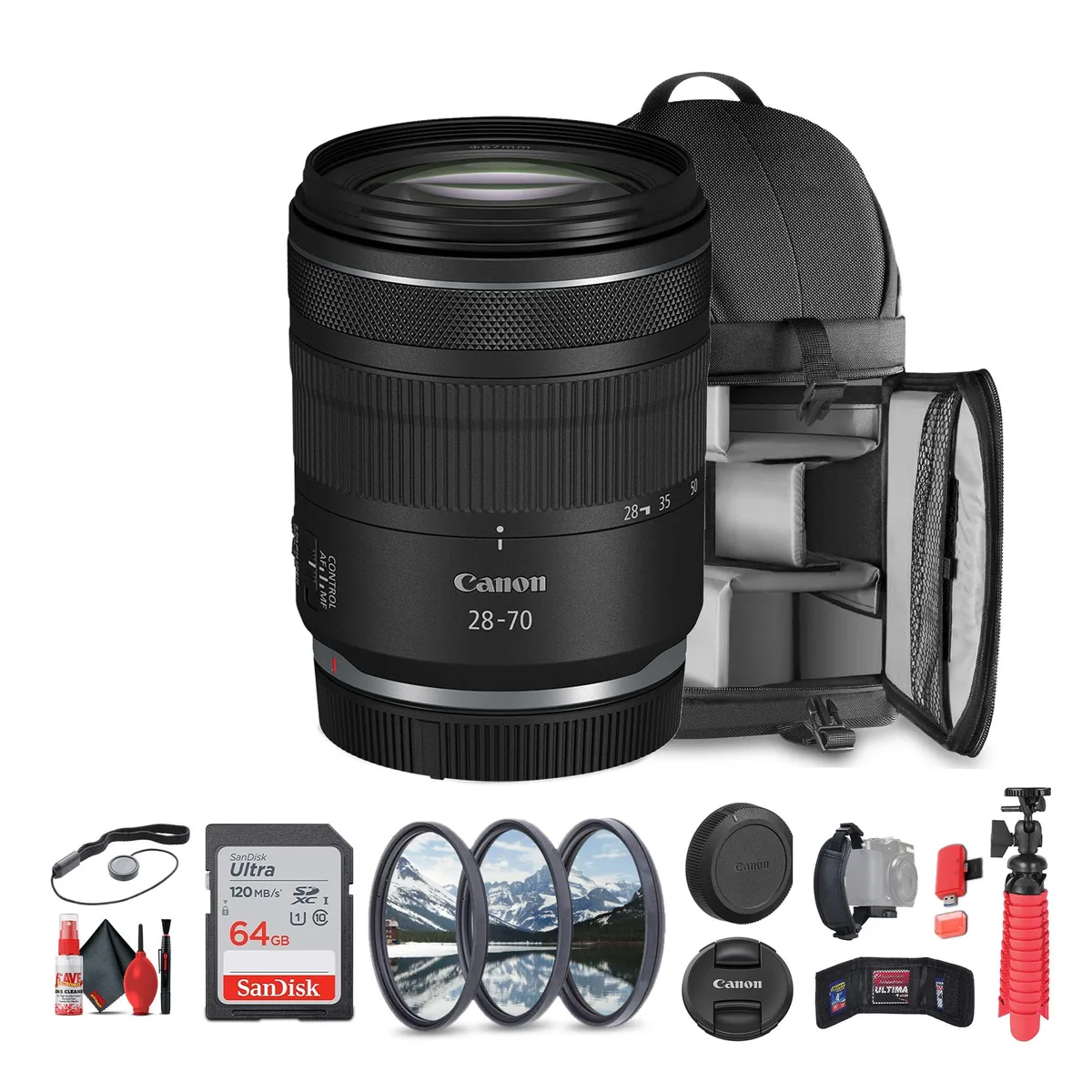 Canon Canon RF 28-70mm f/2.8 IS STM Lens Kit with Sling Backpack, 64GB Card, 67mm Filters — product photo