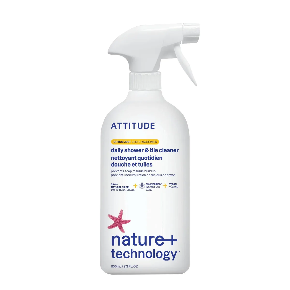 White trigger-spray bottle with citrus zest label, 27.1 fl oz