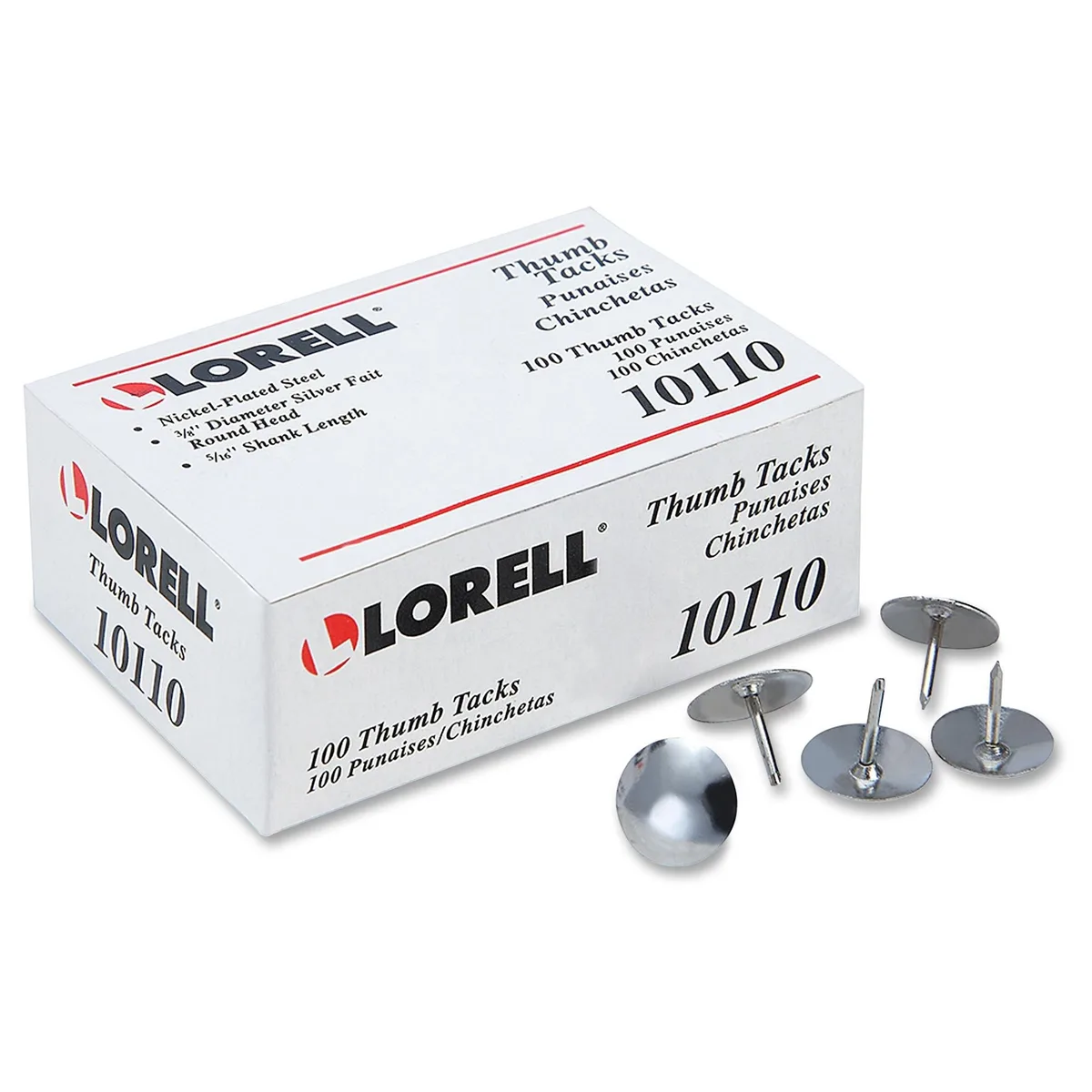 Box of 100 silver steel thumb tacks