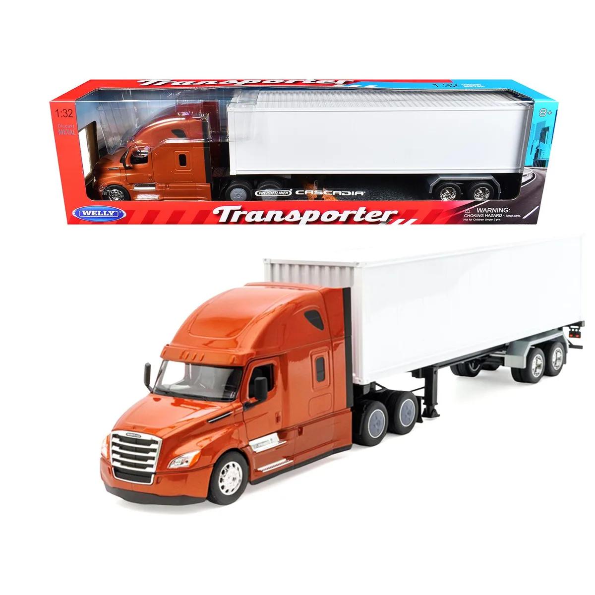 WELLY WELLY Freightliner Cascadia Bronze Metallic White Container Transporter 1/32 Diecast Truck — product photo