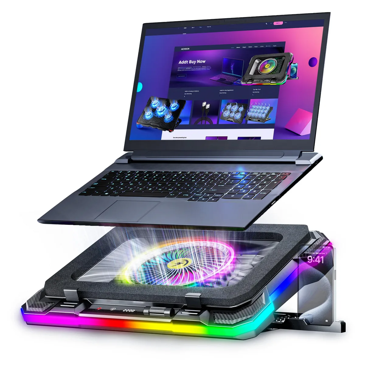 AICHESON AICHESON K1-5V laptop cooling pad 140 mm fan RGB 15-17 in — product photo