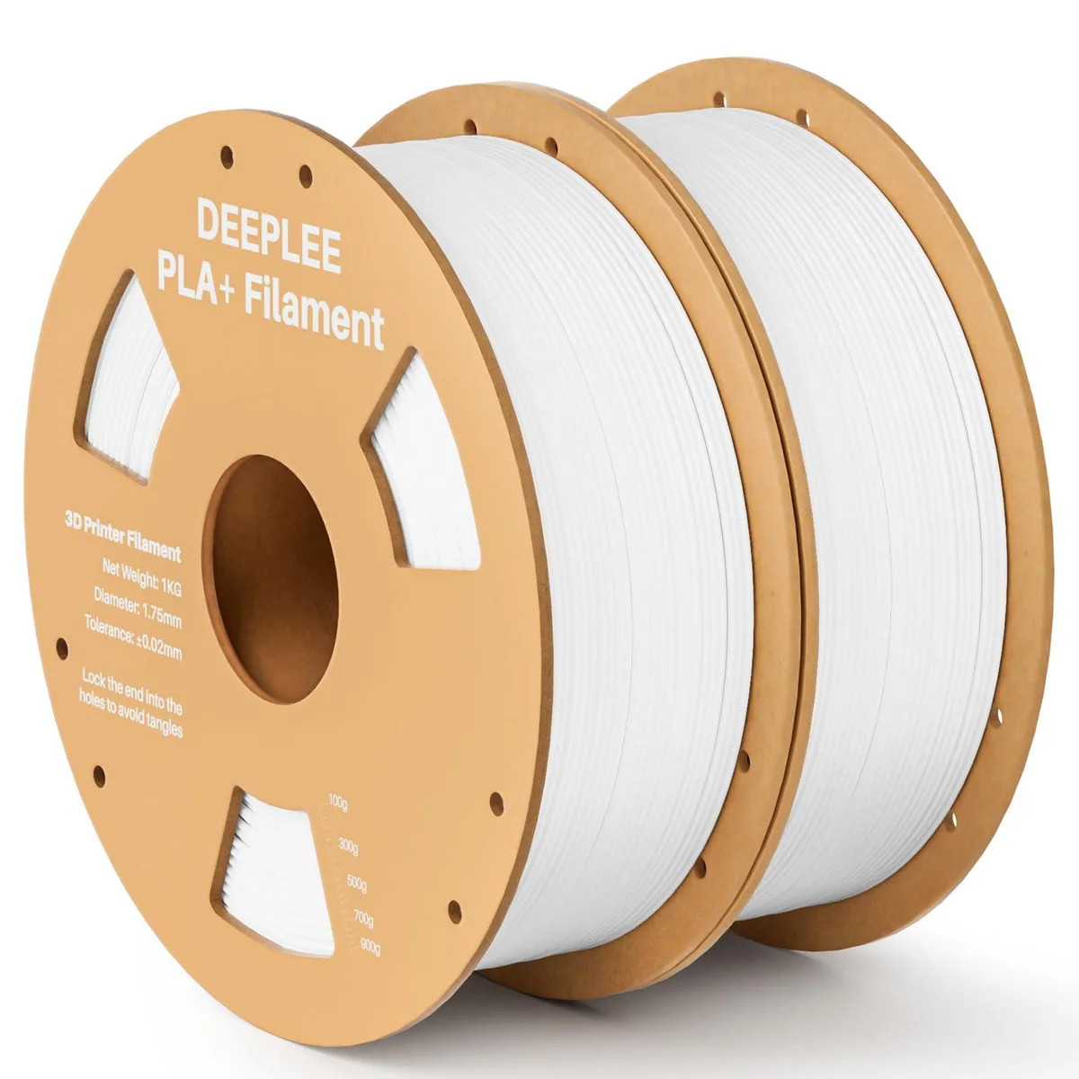 White PLA+ filament on a cardboard spool, 1.75mm diameter