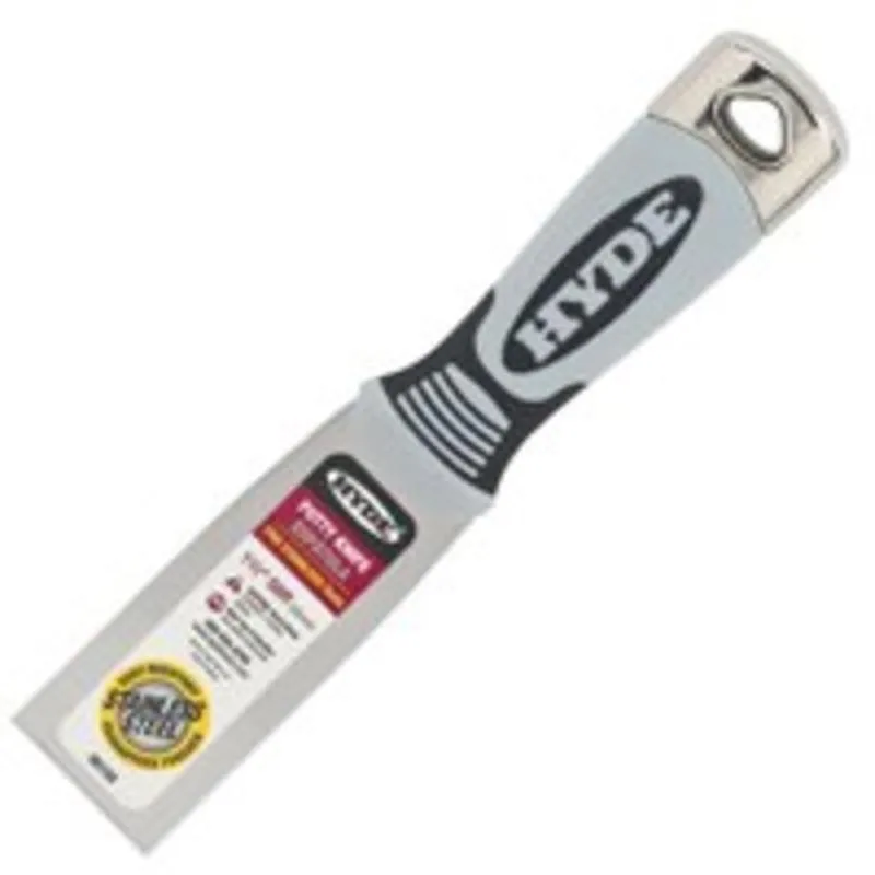Hyde Tools 6158 1.5-inch stiff putty knife with satin stainless blade and solvent-resistant nylon handle