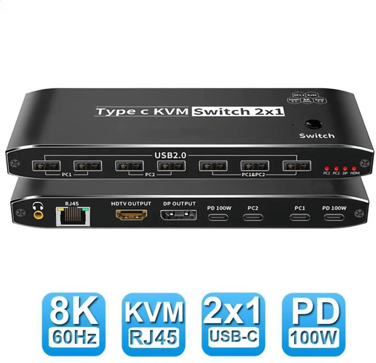 Vszerda Vszerda 2-Port USB-C KVM Switch 8K 60Hz 4K 144Hz 100W PD — product photo