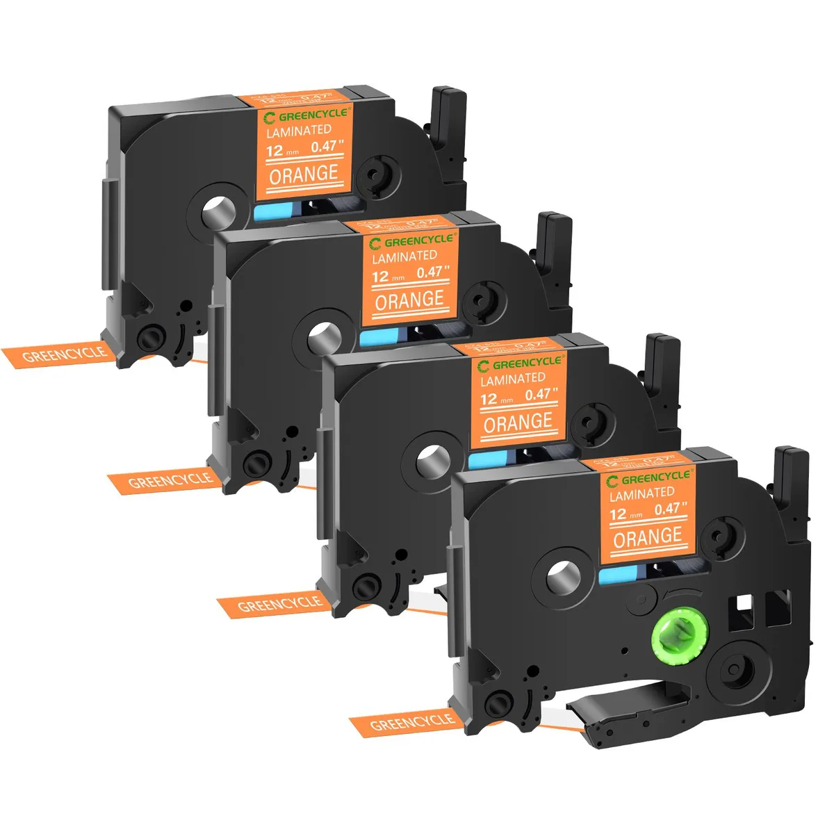 GREENCYCLE GREENCYCLE TZe-635 12mm White on Orange Laminated Tape 4 Pack — product photo