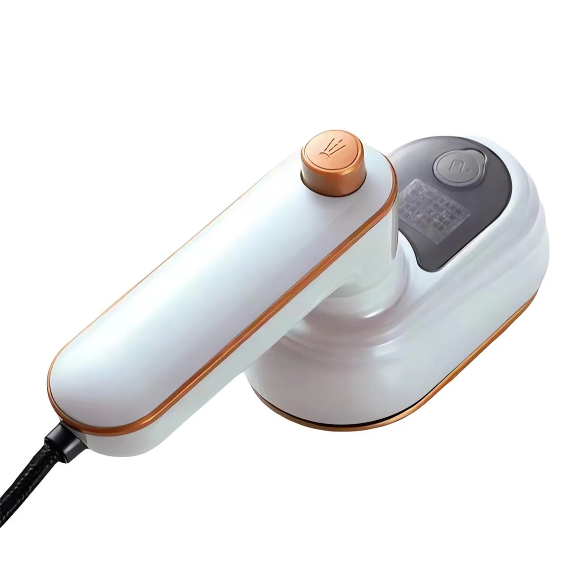White compact handheld steamer with foldable handle and titanium soleplate, 33 W 50 ml water tank