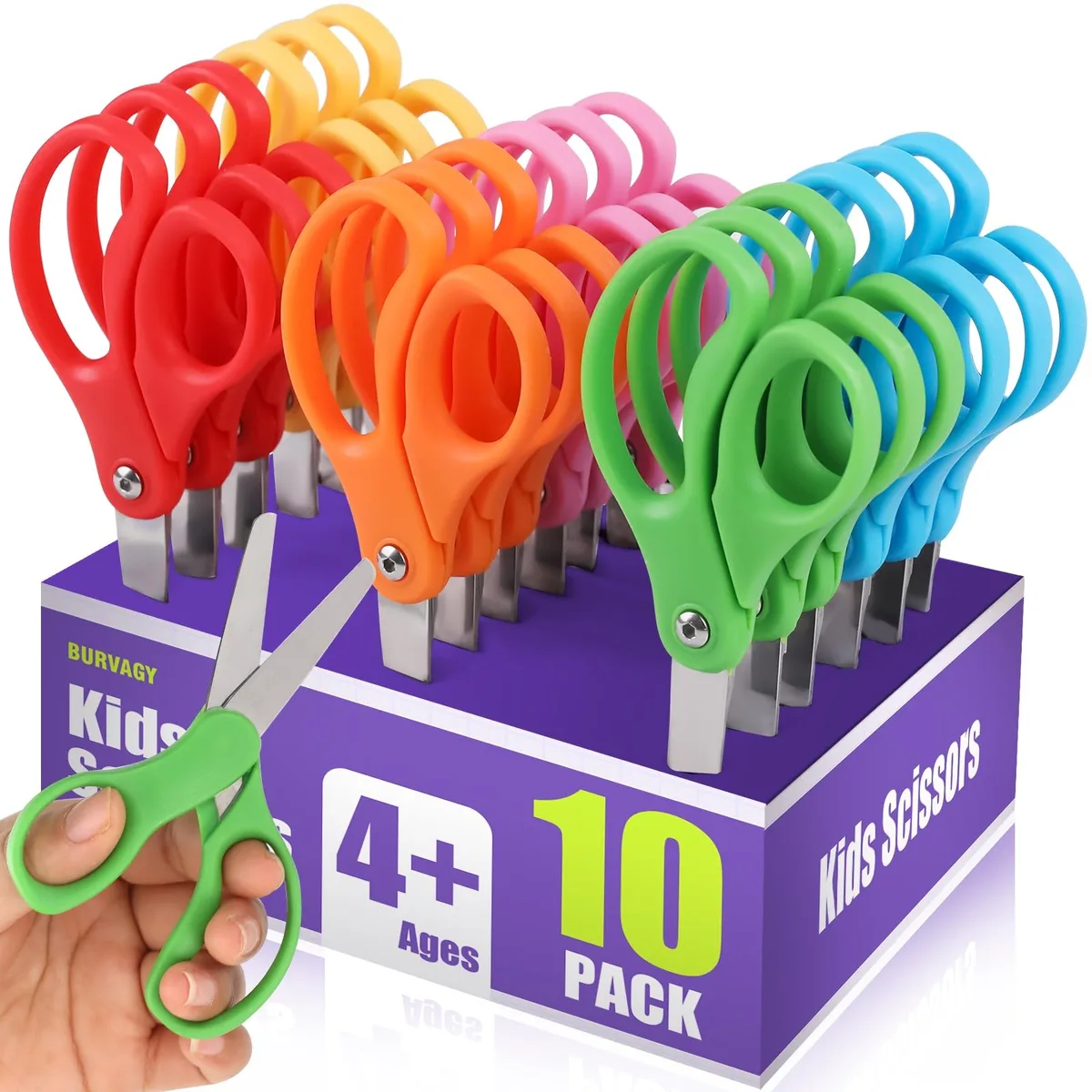  BURVAGY 10 Pack 5" Kids Scissors Blunt Tip Stainless Steel — product photo