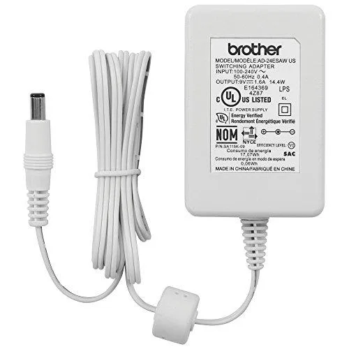 White rectangular Brother AC adapter with 4.9-foot cord and barrel plug