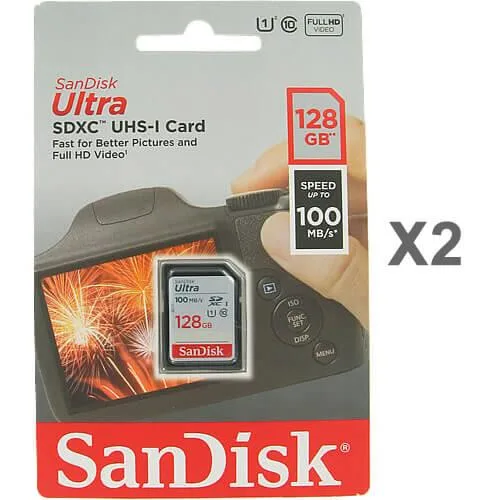 SanDisk SanDisk 2 x 128GB SDXC Class 10 memory cards — product photo