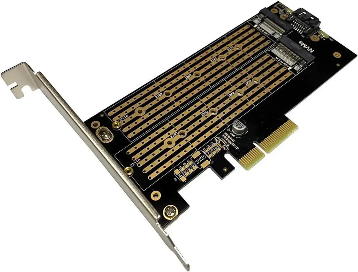 SMUGDESK SMUGDESK PCIe 3.0 Dual-Slot M.2 NVMe &amp; SATA Adapter Card 2230-22110 — product photo
