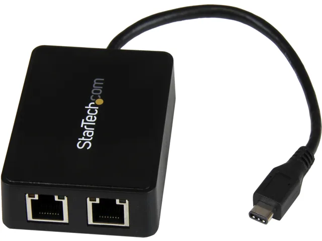 STARTECH STARTECH US1GC301AU2R USB-C to Dual Gigabit Ethernet Adapter with USB-A Port usb converter — product photo