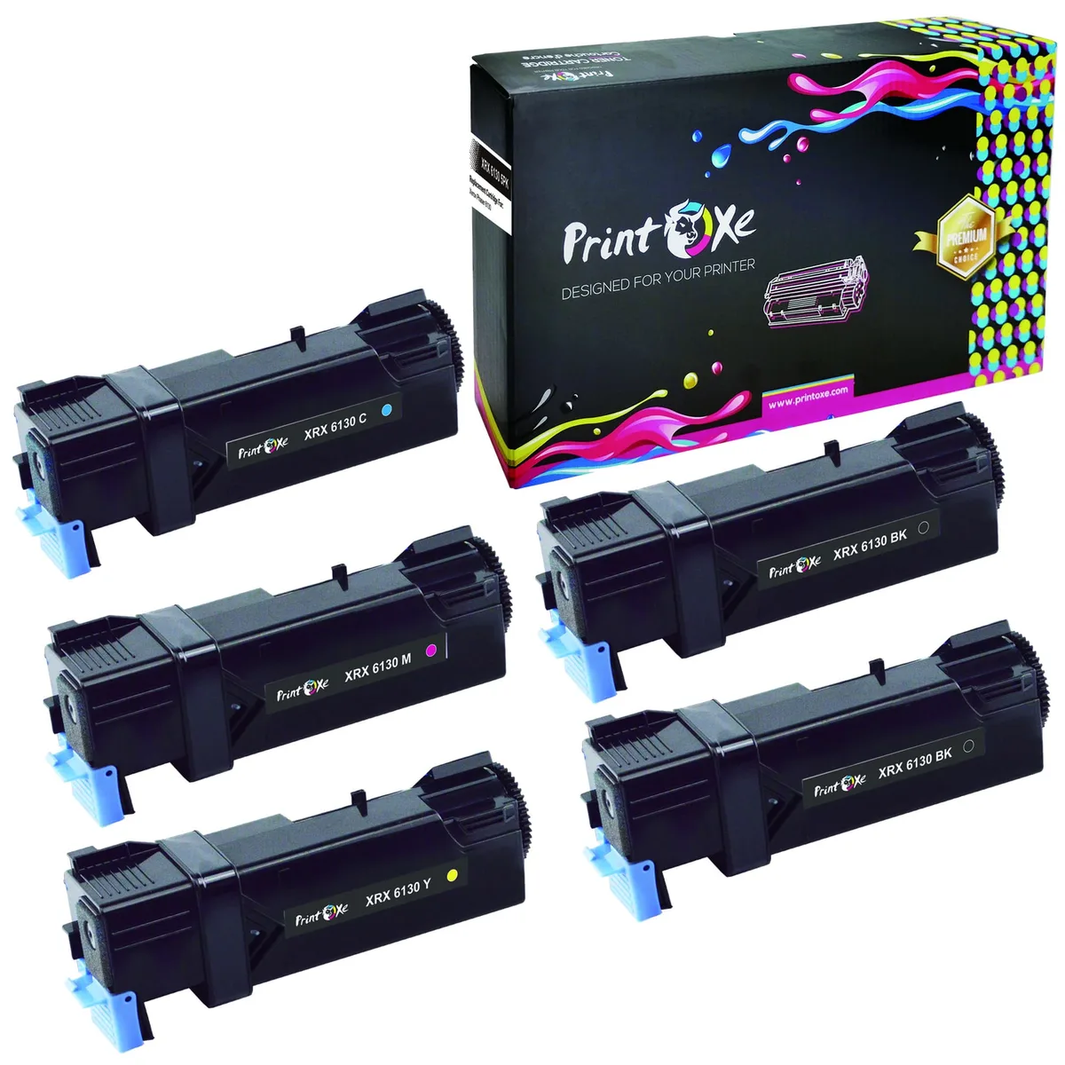 PrintOxe PrintOxe Phaser 6130 toner cartridge set 5 pack 2 black 1 cyan 1 magenta 1 yellow — product photo