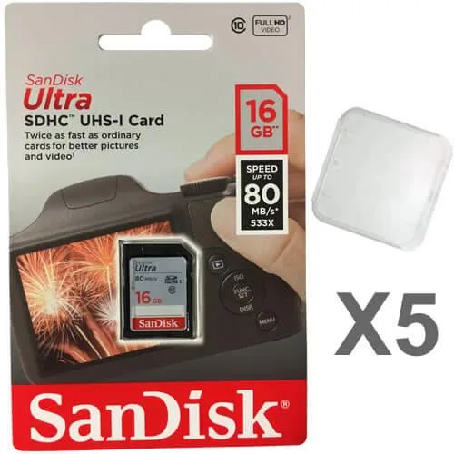 SanDisk SanDisk Ultra SDHC 16 GB Class 10 80 MB/s (5 Pack) — product photo