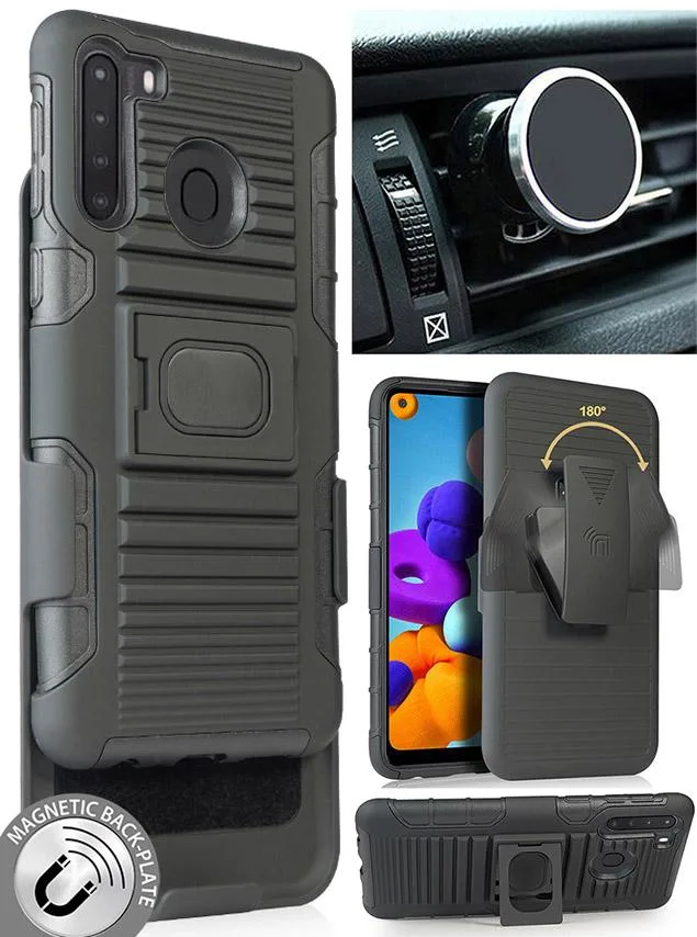 Nakedcellphone Nakedcellphone Rugged Case with Belt Clip and Magnetic Car Mount for Samsung Galaxy A21 — product photo