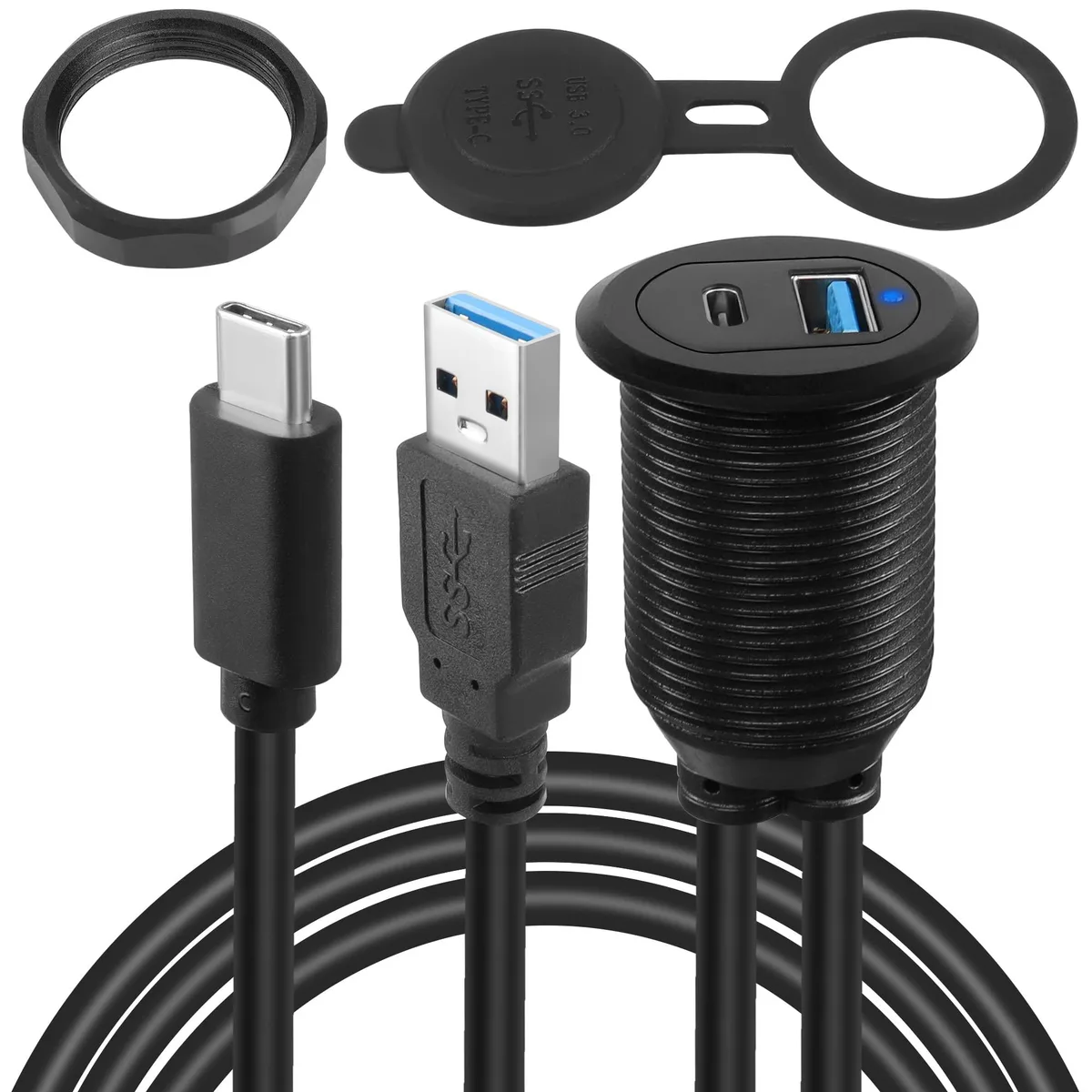 Vszerda Vszerda USB-C 3.1 &amp; USB 3.0 panel-mount waterproof cable 2 m — product photo