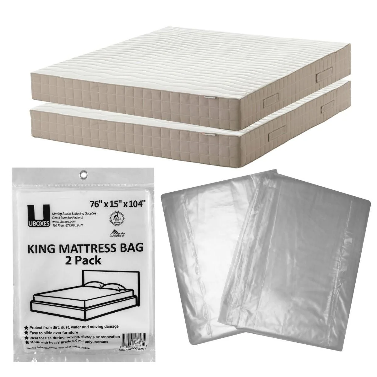 UBMOVE UBMOVE King Mattress Bags 2 Pack 76x15x104 Polyethylene Mailing Supply — product photo