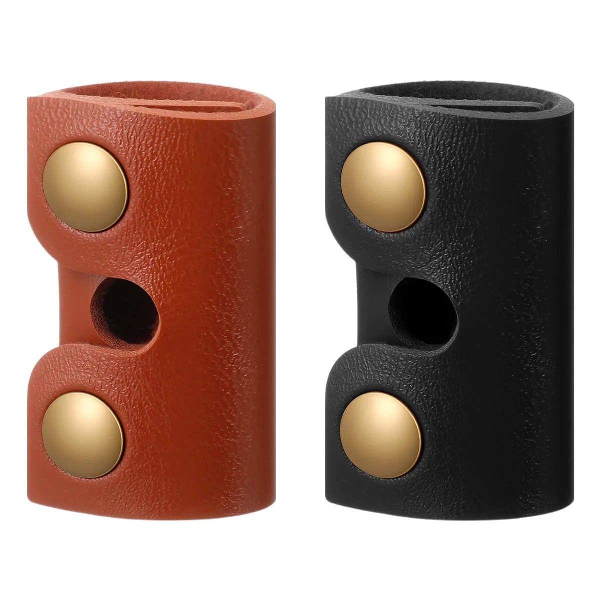 Two leather safety razor cases in black and brown with snap closures