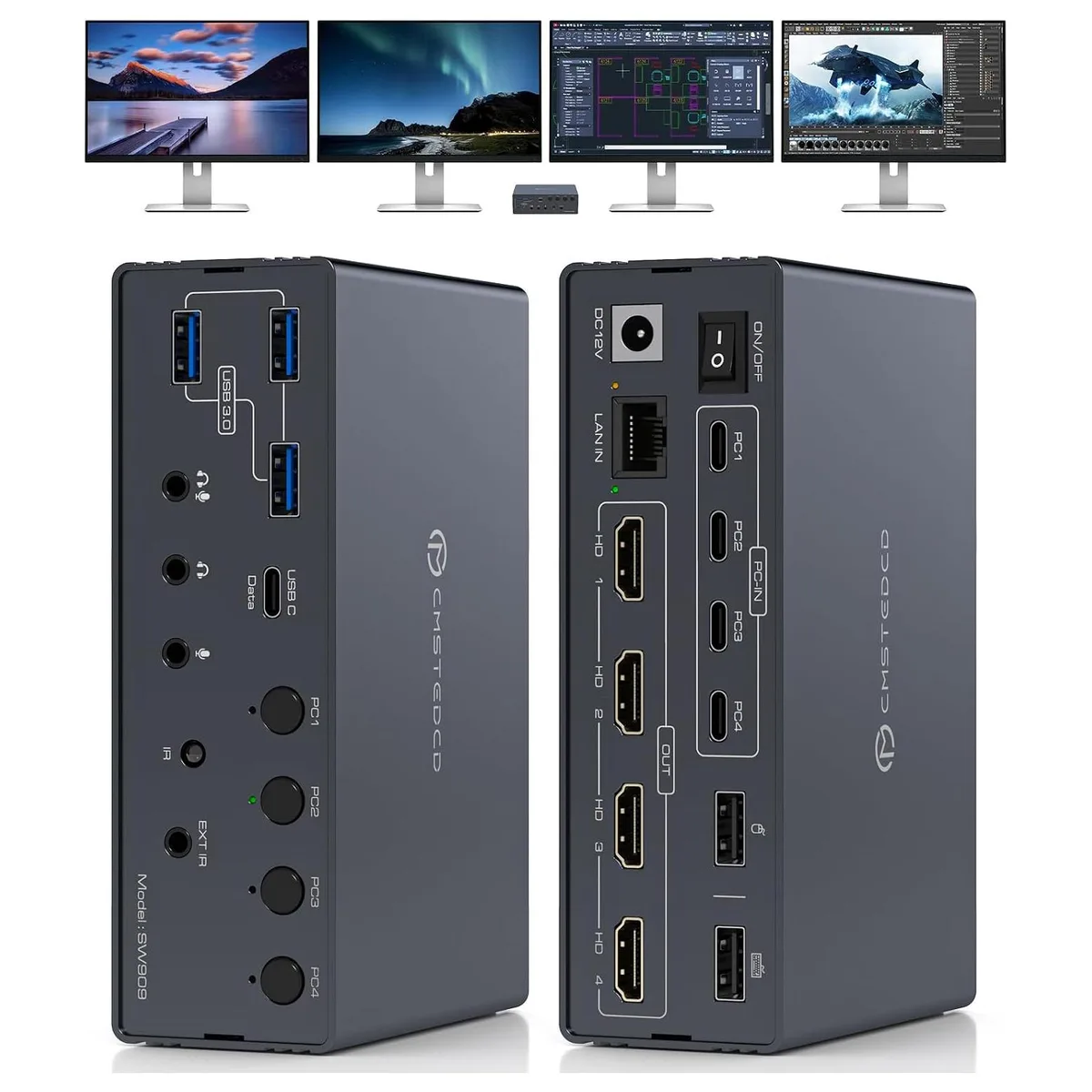 AUTYUE AUTYUE SW909 USB C KVM Switch 4 Computers 4 Monitors 4K@60Hz — product photo