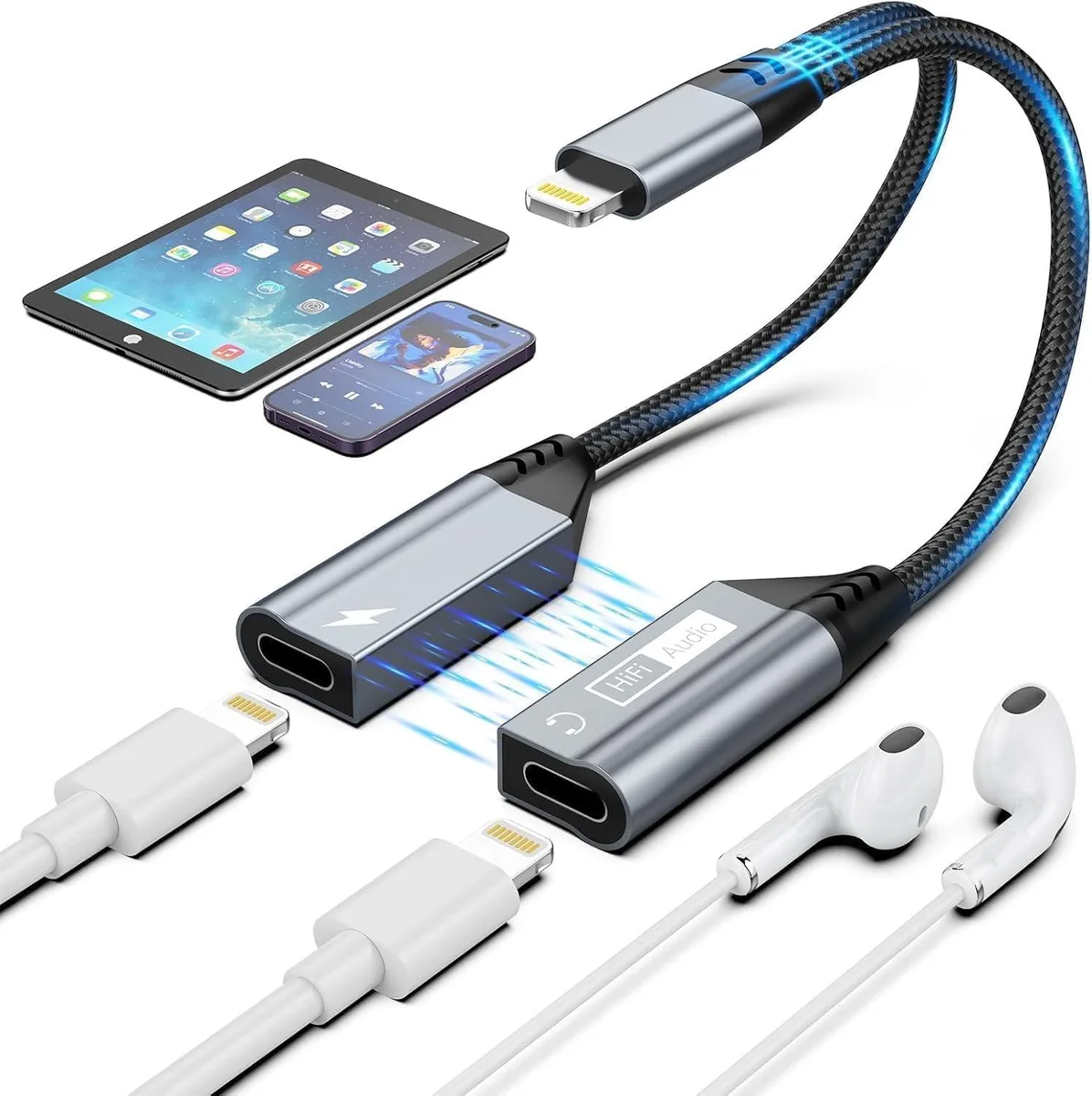  Quanlex Magnetic Lightning to Dual Lightning Audio Adapter 27W PD Black 1 — product photo