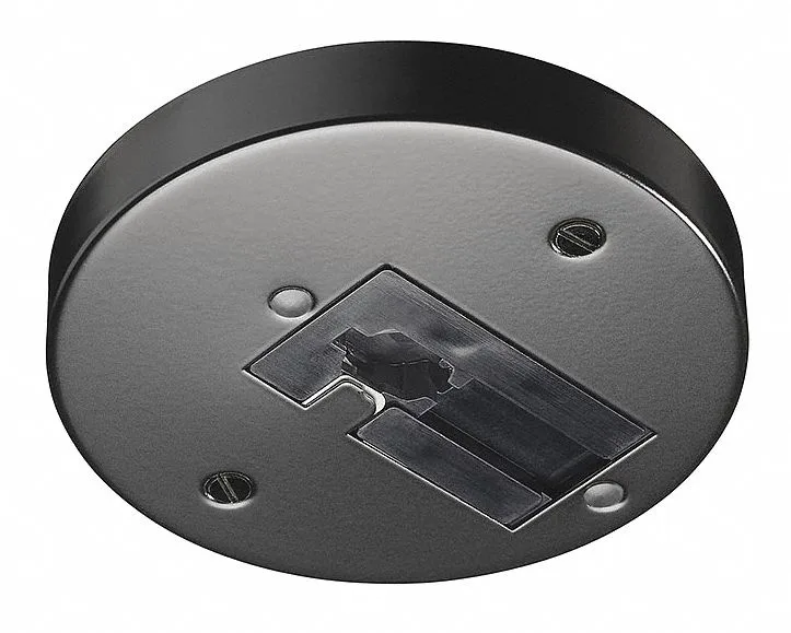 Black square track-lighting outlet-box adapter with shallow raised centre
