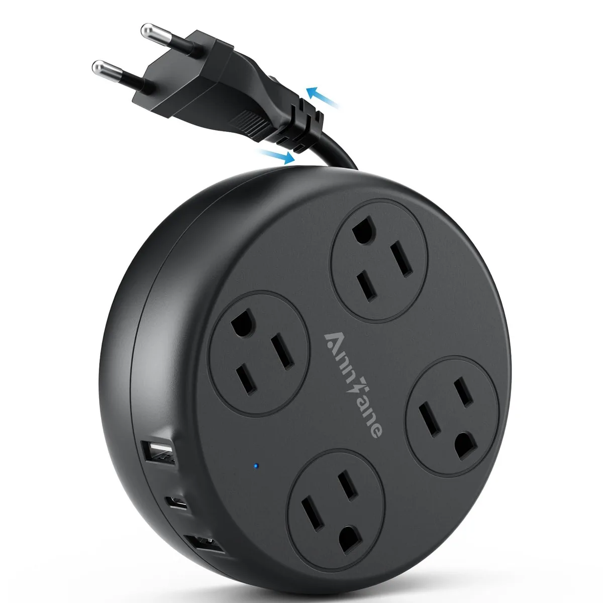  AnnTane ZY201B-EU Travel Power Adapter with 4 AC Outlets &amp; 3 USB Ports (Black) — product photo