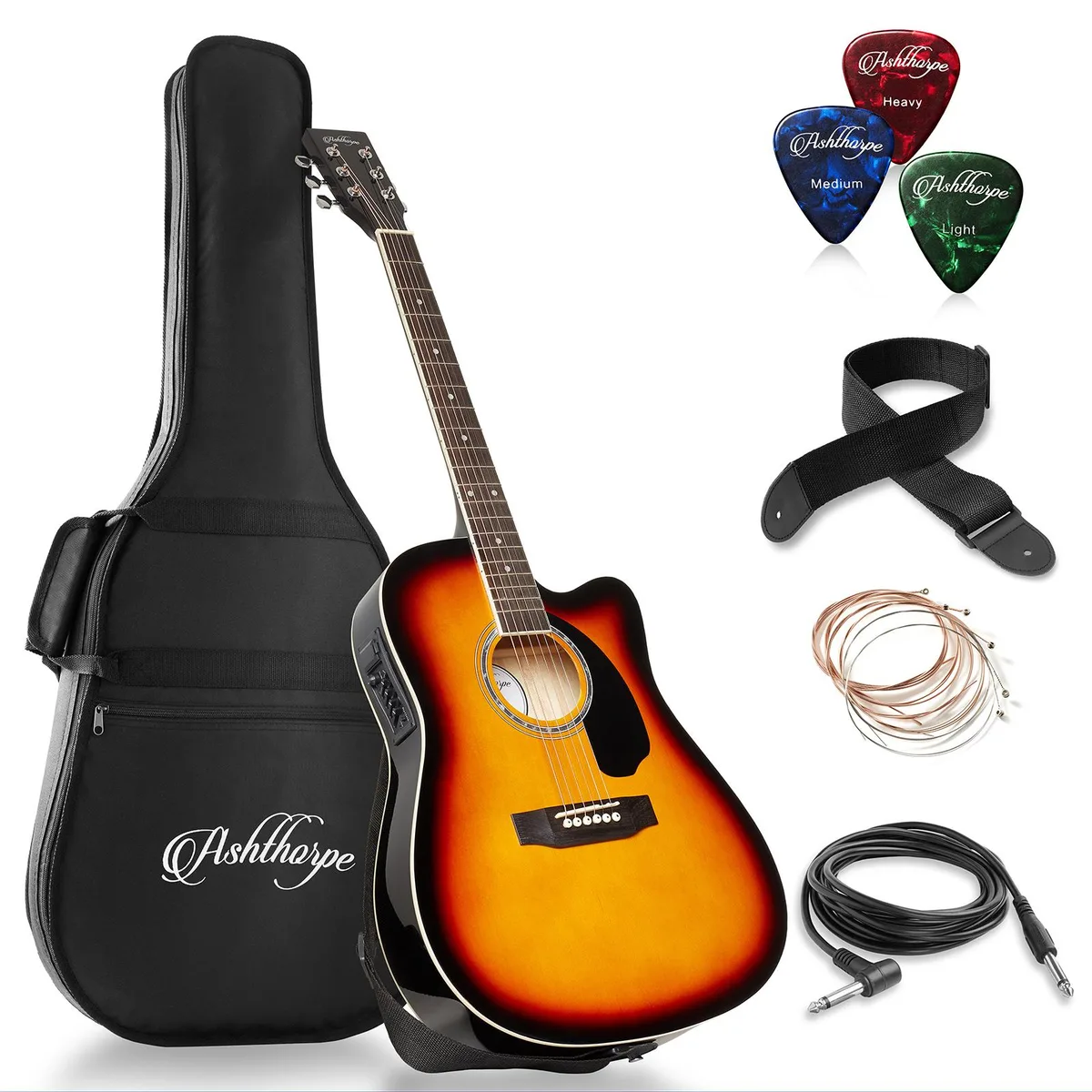 Ashthorpe Ashthorpe 41" Cutaway Thinline Acoustic-Electric Guitar Sunburst — product photo