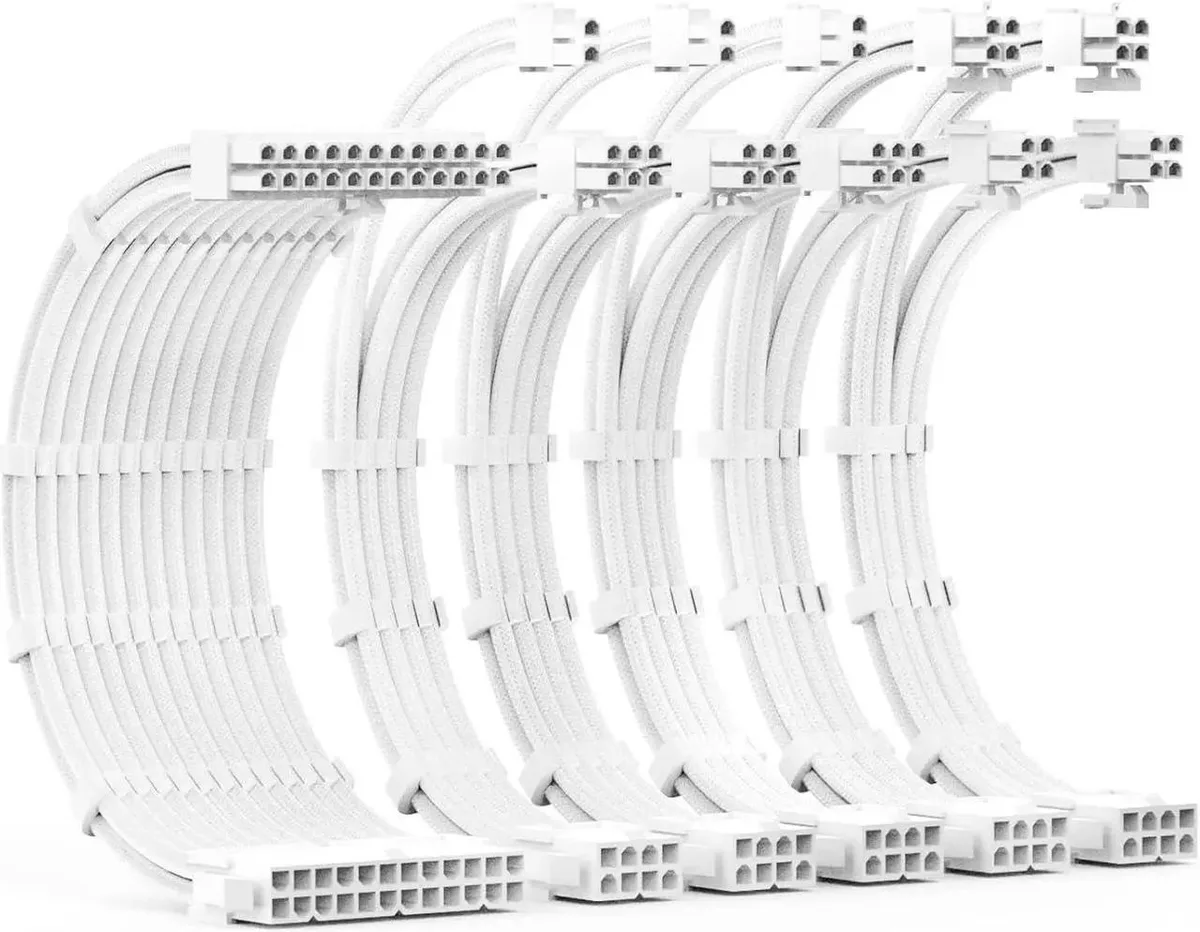 SMUGDESK SMUGDESK PSU Extension Cable Kit All White Edition 30CM 1x24PIN 3x8PIN 2x8PIN to 4+4PIN 6+2PIN 18AWG — product photo