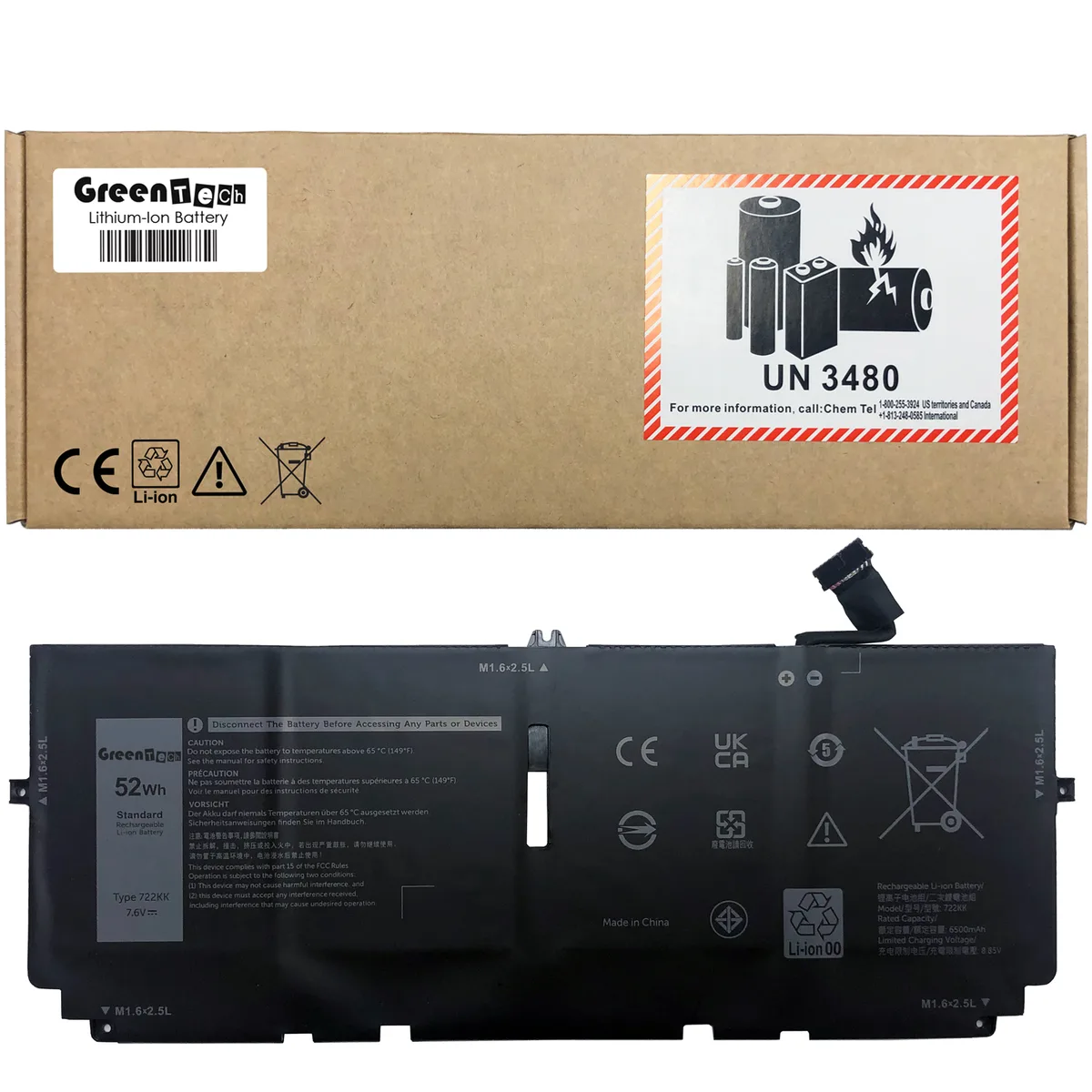 NShi NShi laptop battery 7.6V 52WHR 6842mAh for Dell XPS 13 9300 9310 9380 — product photo