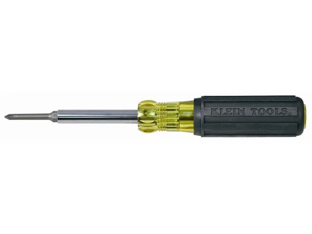 Klein Tools 32560 multi-bit screwdriver with steel handle and extended shank