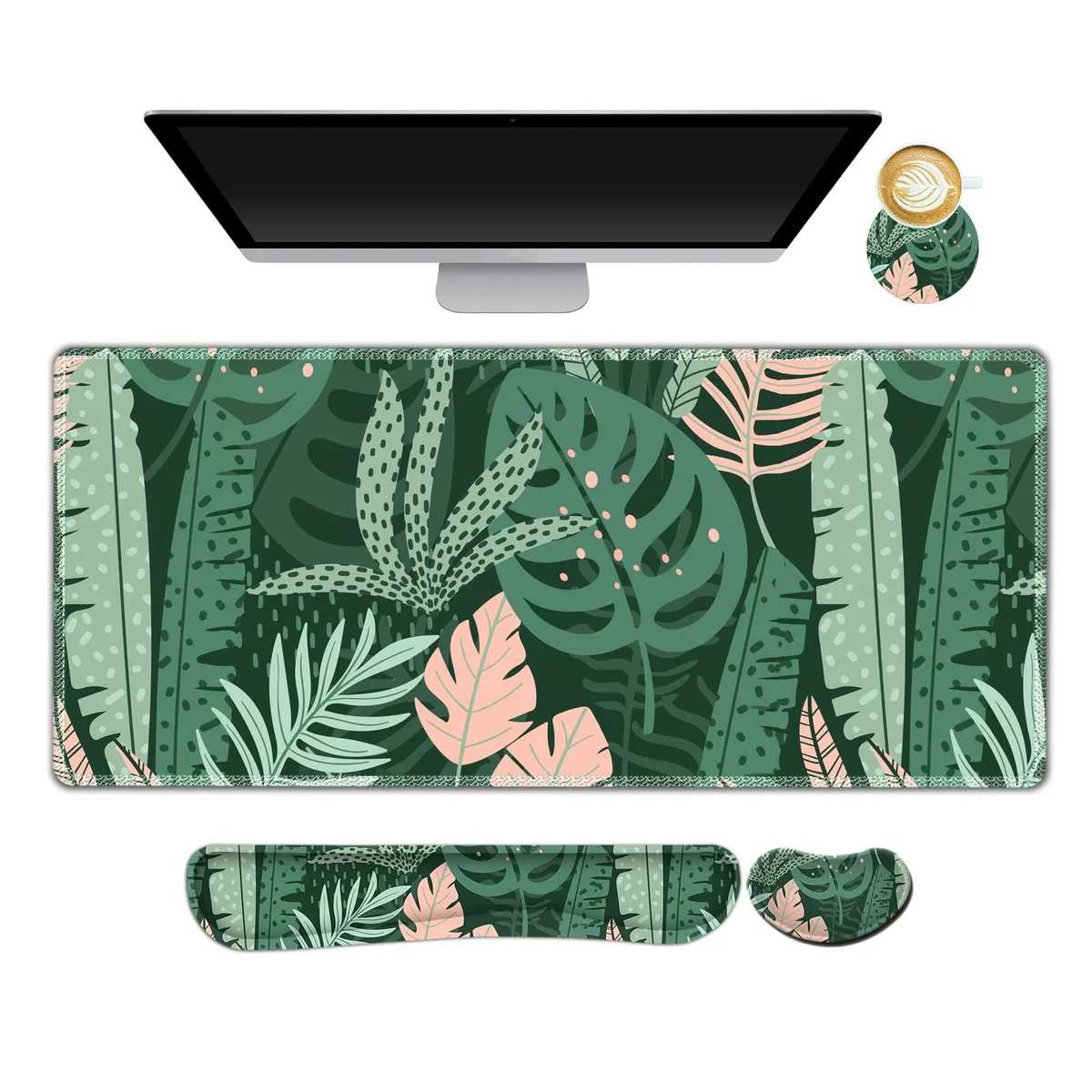 AIMSA AMS-4LP Mouse Pad Set 35x15.7in Pink Green Leaves — product photo