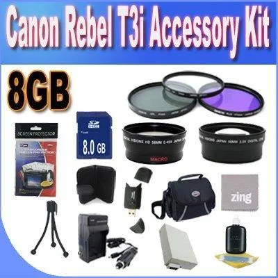 Canon Canon T3I Accessory Saver Kit 58mm Wide Angle Lens 3 Piece Filter Kit 8GB SDHC Memory — product photo