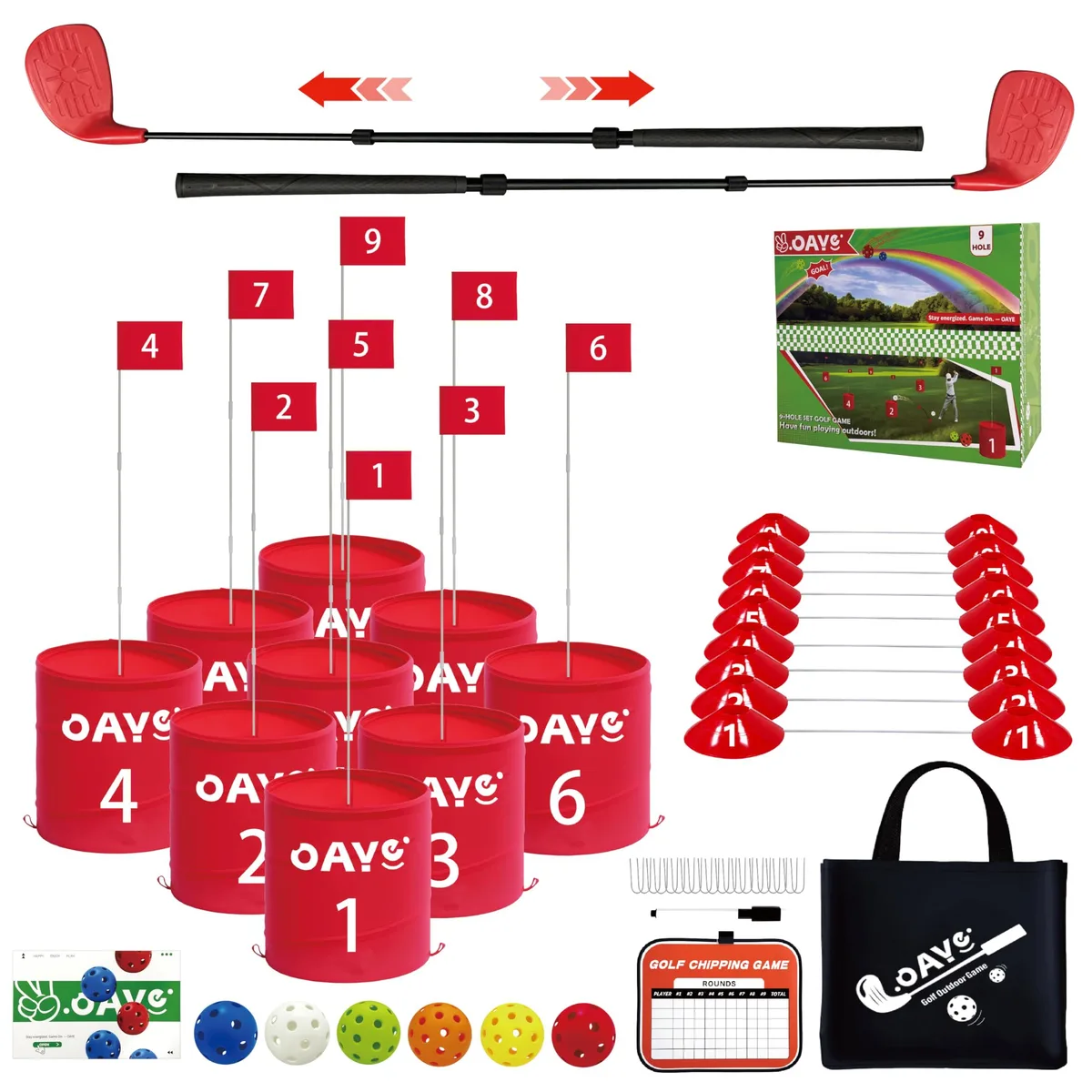 OAYE Backyard Golf 9 Holes Set Right Left Clubs 17 36 — product photo