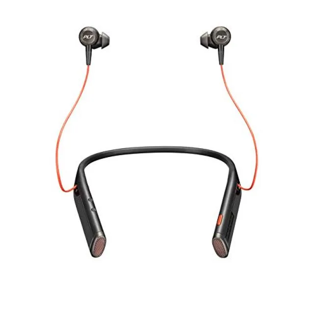 Black neckband headphones with in-ear buds and inline controls